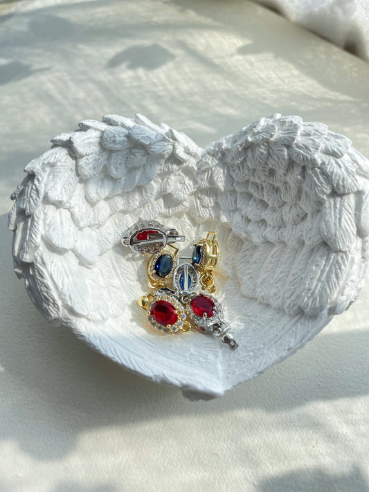 【C04】1PCS Red / Blue Zircon Post Clasp – Handcrafted DIY Jewelry Finishing Component