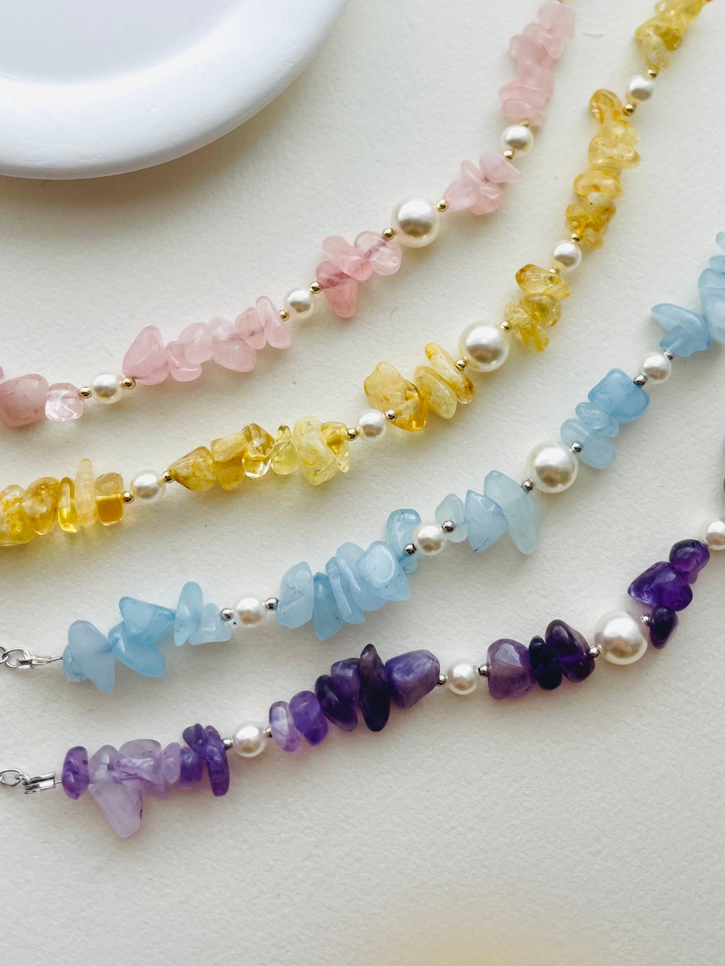 【B06】Handmade Natural Irregular Crystal Bracelet with Swarovski Pearls & Gold-Plated Findings