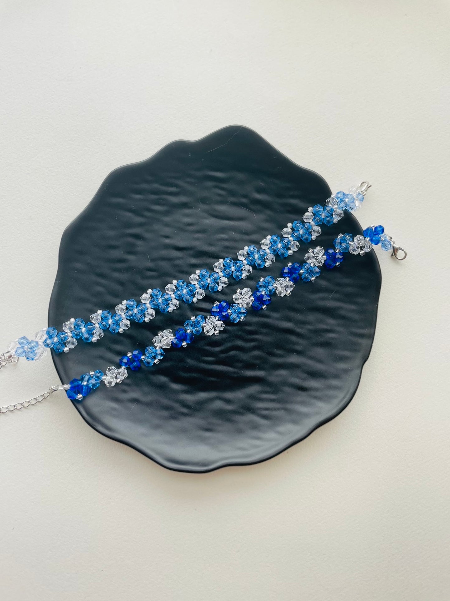 【B15/16】Blue Crystal Stretch Bracelet | Handmade Beaded Jewelry | Gold Accents