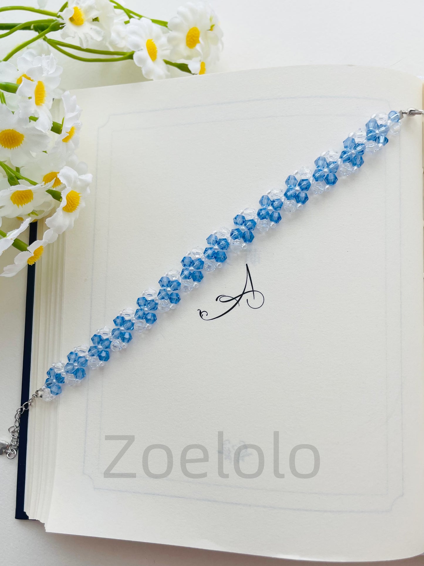 【B15/16】Blue Crystal Stretch Bracelet | Handmade Beaded Jewelry | Gold Accents
