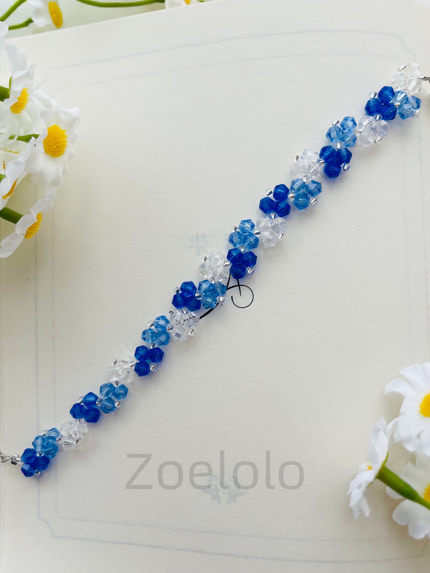 【B15/16】Blue Crystal Stretch Bracelet | Handmade Beaded Jewelry | Gold Accents