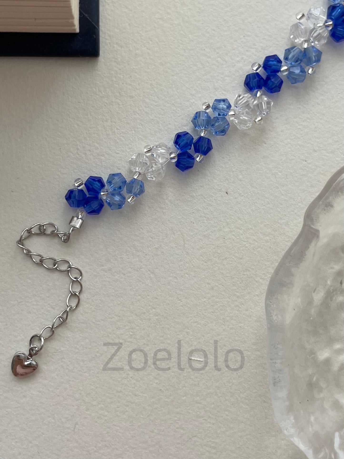 【B15/16】Blue Crystal Stretch Bracelet | Handmade Beaded Jewelry | Gold Accents