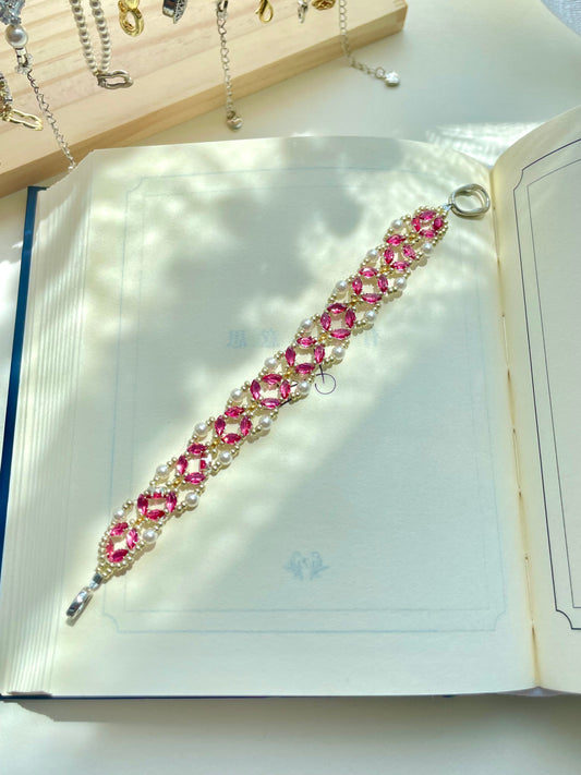 [B01]Handmade Bracele-Pink Radiance(Pearl&Crystal)