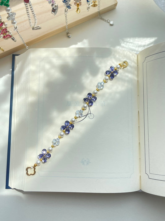 【B03】Handmade Bracele-Lavender Blossom Elegance Bracelet（Pearl & Zircon ）