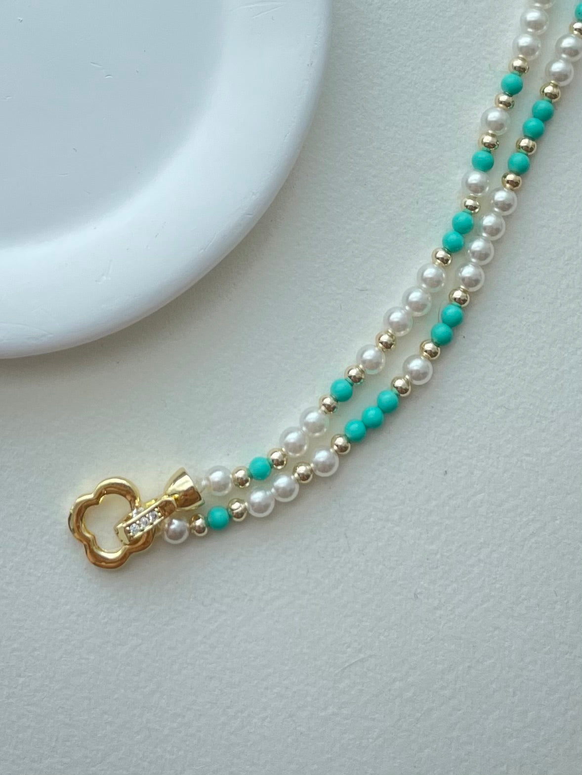 【N01】Handmade Necklace-Clear Morning（Crystal Pearl & Turquoise）