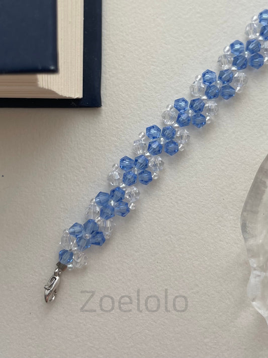 【B15/16】Blue Crystal Stretch Bracelet | Handmade Beaded Jewelry | Gold Accents